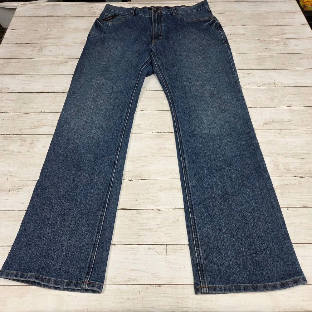 Ariat Rebar M4 Relaxed Boot DuraStretch Jeans Mens 34x34 Carbine Blue Workwear